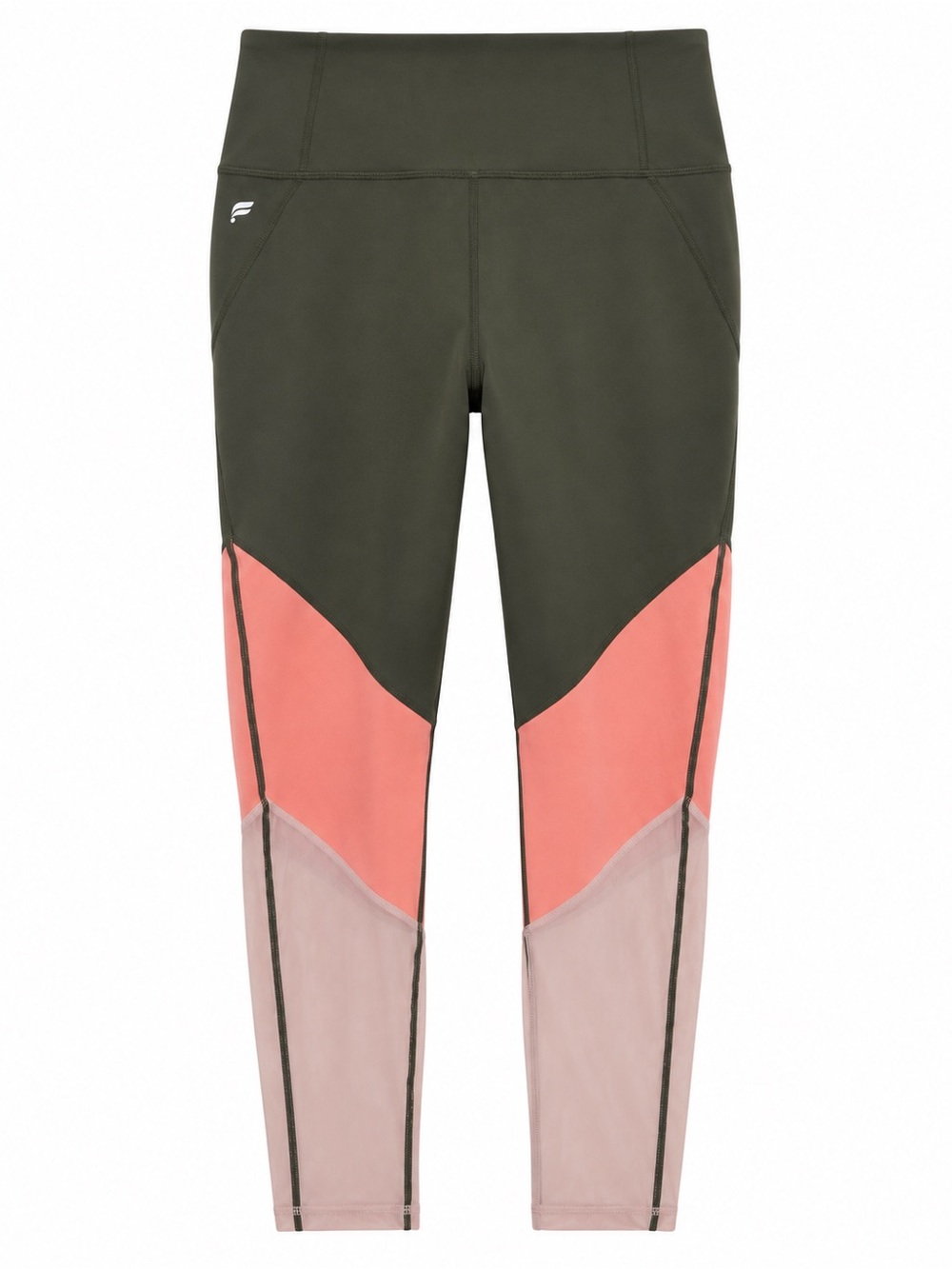 Fabletics Women’s Colorblock High Rise 7/8 Leggings, Olive Coral Mesh XS 🧡